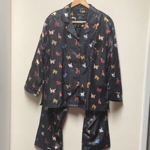 NWT Vintage Robert Louis Silk Pajamas - Black with Dog Motif - Large